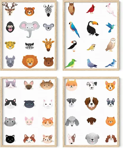 Vista 15 de Haus and Hues - Juego de 4 impresiones artísticas de animales para guardería, decoración de pared para niños y niñas, decoración de habitación