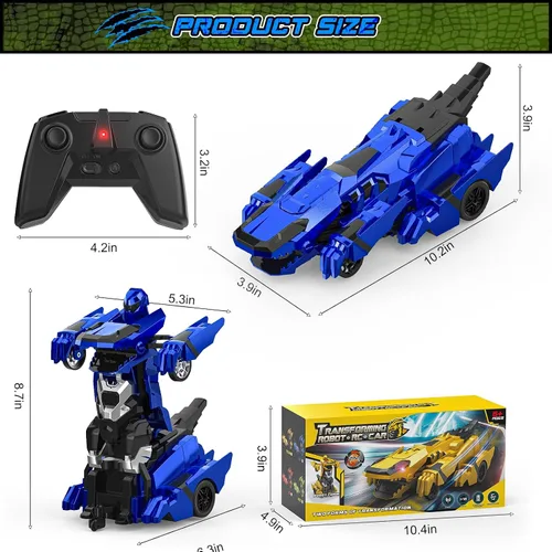 Vista 7 de Kroyedfuw Coches RC Transformables de Dinosaurio, Coche de Control Remoto 2.4Ghz que se Transforma en Robot con Luz Intermitente, Rotación 360°