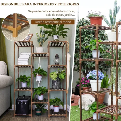 Vista 5 de Uneedem Soporte para plantas para interiores y exteriores, estante alto para múltiples plantas, 10 niveles, 11 macetas, estante grande para plantas