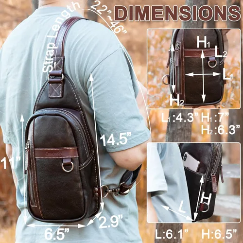 Vista 6 de CENUNCO Geniune - Bolso bandolera de cuero para hombres y mujeres, bolso cruzado para el hombro, mochila para el pecho