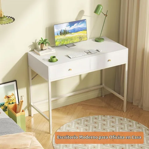 Vista 6 de SUPERJARE Escritorio de tocador con cajones, escritorio de computadora de 31.5 pulgadas, escritorios modernos y simples para oficina en casa, mesa