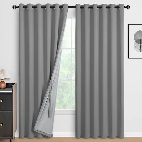 Vista 80 de DWCN - Cortinas 100% opacas para dormitorio con forro negro, cortinas de ventana de doble capa con aislamiento térmico que oscurecen toda la Azul
