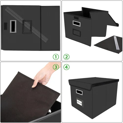 Vista 7 de Caja organizadora de archivos Huolewa con tapa, caja organizadora de carpetas de archivos colgantes de cuero sintético plegable con deslizadores