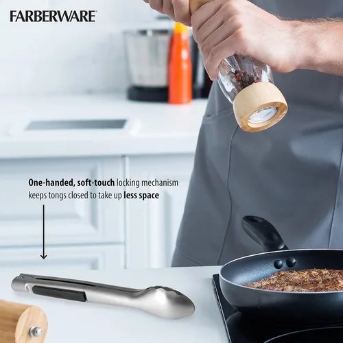 Vista 7 de Farberware Pinzas de cocina de silicona profesional de 12 pulgadas, mecanismo de bloqueo con una sola mano, agarre festoneado, pinzas de cocina