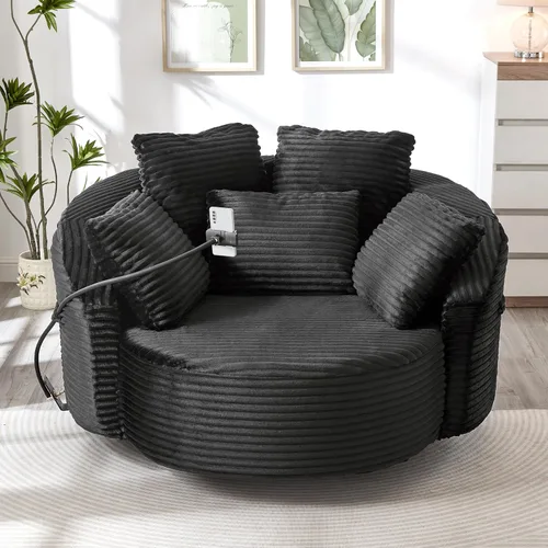 Vista 27 de JIVOIT Silla decorativa de barril giratorio de 360°, sillón redondo giratorio de 36.6 pulgadas con diseño de cojín de doble capa, sofá individual