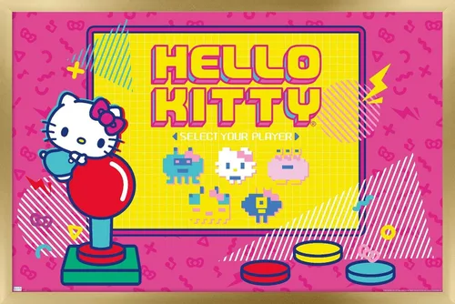 Vista 14 de Trends International Hello Kitty: Póster de pared Kawaii Arcade de 22.4 pulgadas de largo x 14.7 W, versión enmarcada de madera de granero