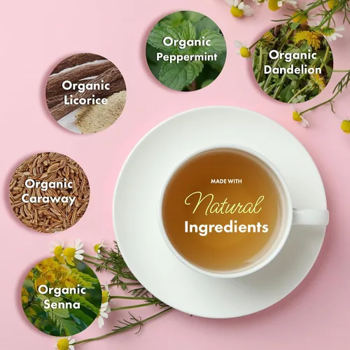 Vista 5 de Flat Tummy Té de limpieza de fin de semana, programa de 30 días, limpieza de colon totalmente natural con raíz de sena y diente de león, proporciona