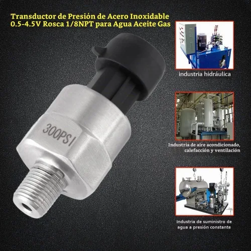 Vista 2 de Transductor de presión de 300 PSI Sensor de remitente con conector Transductor de presión de acero inoxidable con rosca NPT de 1/8 pulgadas