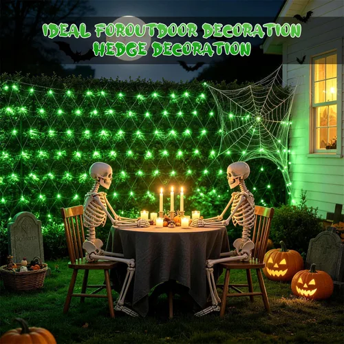 Vista 4 de JMEXSUSS 200 luces LED verdes de red, enchufables, 9.8 pies x 6.6 pies, luces de red de Navidad conectables para exteriores, luz verde de arbusto