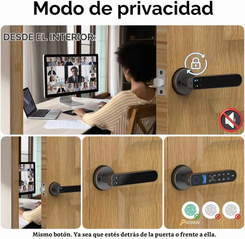 Vista 3 de Cerradura de puerta de entrada sin llave con código RFID tarjeta NFC APP Keypad, manija de puerta interior biométrica inteligente automática