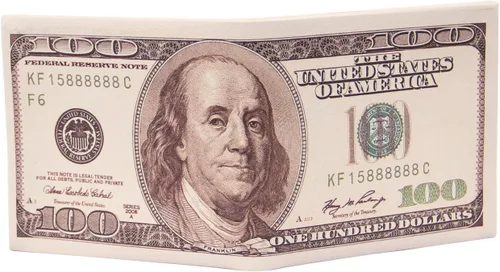 Vista 2 de Billetera de piel con diseño de billete de dólar con bolsillos plegables portatarjeta de crédito portafotos de LUI SUI 100 Dollar L388