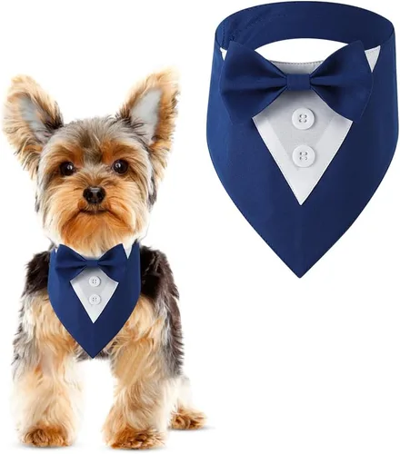 Vista 13 de Bandana de esmoquin, collar ajustable para mascotas con lazo para perros pequeños, medianos y grandes, ropa formal de boda, regalos de cumpleaños