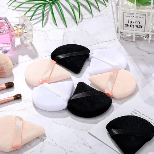 Vista 7 de Patelai 15 piezas de soplo de polvo triangular de algodón puro ultra suave, lavable, terciopelo facial para base cosmética, esponja herramienta