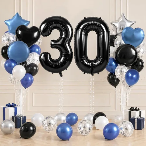 Vista 257 de TONIFUL Globo de aluminio negro de 40 pulgadas con el número 0, decoraciones de cumpleaños negro (Bk-black)