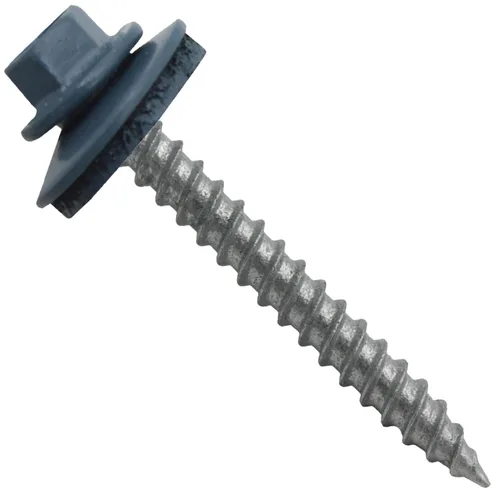 Vista 102 de 12 tornillos para techos de metal gris ABC de 1-1/2 pulgadas, cabezal de arandela hexagonal, arranque automático/roscado, arandela EPDM. 1 bolsa