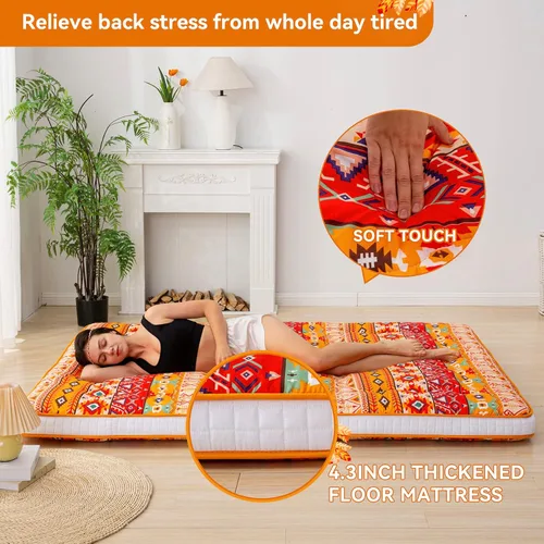 Vista 3 de Dr.Futon - Colchón tipo futón japonés para piso, extra grueso, plegable, enrollable, cubrecama para invitados, esterilla para acostarse y viajar