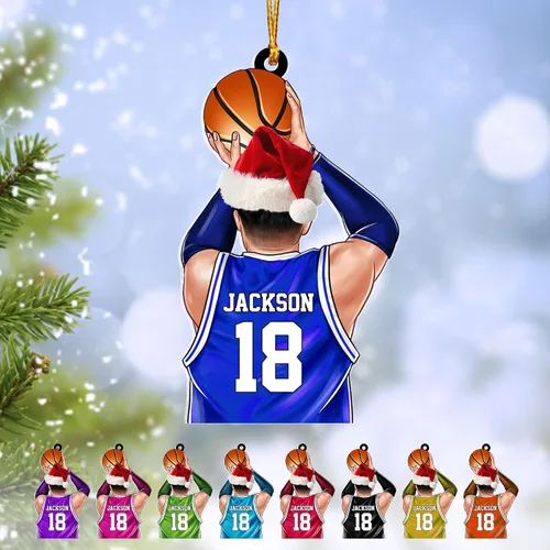 Vista 30 de Adorno Personalizado de Baloncesto 2025 - Adorno de Jugador de Baloncesto - Adornos de Árbol de Navidad de Baloncesto - Regalos de Jugador de Bkb 5