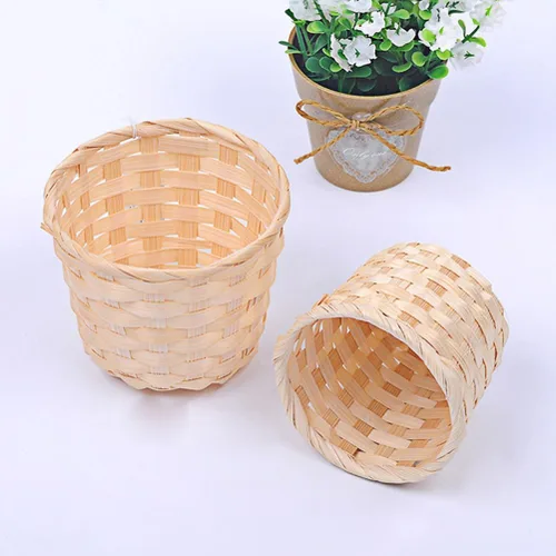 Vista 5 de Happyyami 5 canastas de bambú hechas a mano para postres de frutas y almacenamiento en el hogar, 3.54 x 3.54 x 2.95 pulgadas, mini picnic