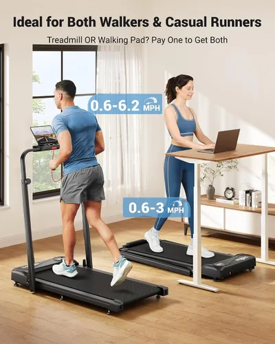 Vista 2 de THERUN Walking Pad with Handle Bar, 2 in 1 Under Desk Portable Treadmill 0.6-6.2 mph, 2 in 1 Adjustable Handle Bar, Quiet Core Motor, Space Saving