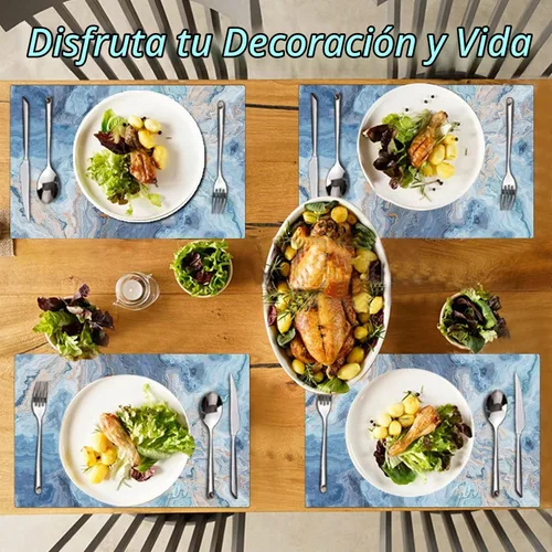 Vista 5 de Juego de 4 manteles individuales de cuero sintético con efecto mármol - Manteles individuales resistentes al calor para mesa de comedor