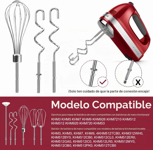 Vista 4 de Accesorios para batidora de mano, batidor, batidor, varilla de mezcla y ganchos de masa, accesorios de batidora de mano de acero inoxidable
