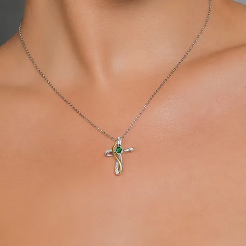 Vista 3 de Gem Stone King Collar de cruz infinita para mujer, plata de ley 925 y oro amarillo de 10 quilates, piedra natal de piedras preciosas y diamantes