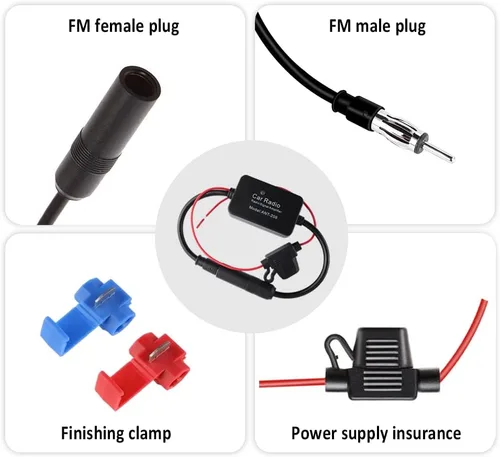 Vista 5 de Amplificador de antena de coche oculto fortalece 25db, adaptador universal de antena de radio FM AM de 12 V para estéreo de coche, audio, radio