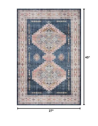 Vista 3 de Loloi Heidi Collection HEI-03 - Alfombra decorativa de mezclilla y rubor de 2 pies 3 pulgadas x 3 pies 9 pulgadas