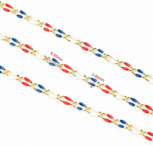 Vista 3 de YOUBEIYEE - Cadena chapada en oro para hacer joyas, color bandera estadounidense Cadena de cable esmaltada para mujer, collar, pulsera, cadenas