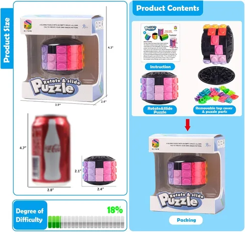 Vista 5 de R.Y.TOYS Juguete para ansiedad, rompecabezas de cubo mágico, rompecabezas de cerebro para adultos, juego de mano inquieto de lógica giratoria
