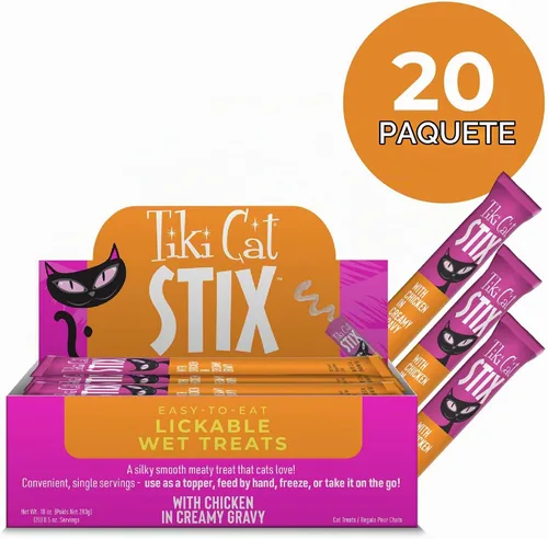 Vista 2 de Tiki Cat Stix - Golosinas húmedas para gatos, pollo, caja de 10 onzas