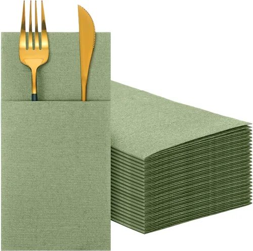 Vista 9 de Cindeer 150 Pz Servilletas de Lino Negras para Cena con Sensación de Lino, Bolsillo Plano Incorporado, Preplegadas, Toalla de Mano Desechable