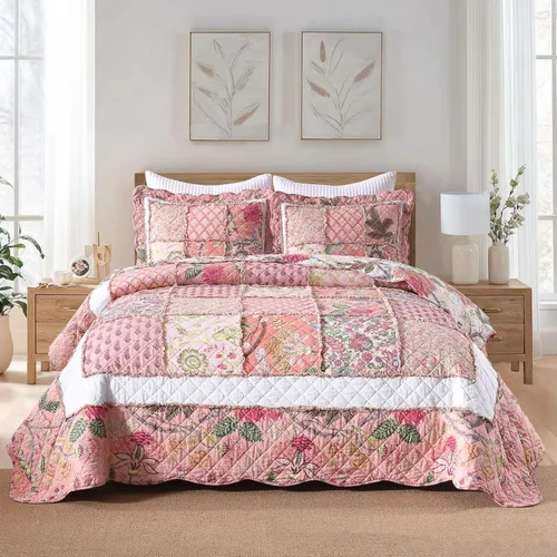 Vista 16 de ABREEZE Juego de edredón de retazos, ropa de cama tamaño Queen, reversible, transpirable, colorido, colcha acolchada floral con fundas de almohada