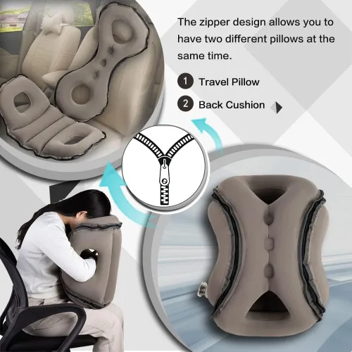 Vista 4 de Almohada inflable de viaje, evita el dolor de cuello y hombros, almohada de cuello de viaje multifunción para avión, soporte cómodo para cabeza
