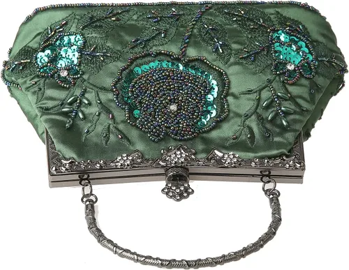 Vista 4 de Bolso cruzado de lentejuelas con bordado floral vintage para mujer, bolso de noche para novia, boda, fiesta, graduación