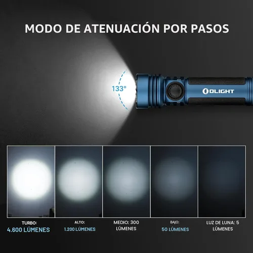 Vista 3 de OLIGHT Seeker 4 Pro - Linternas recargables de 4600 lúmenes, luz brillante de alta potencia con funda USB C, impermeable IPX8 para emergencias, Azul