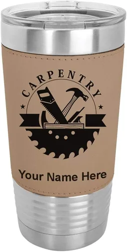 Vista 17 de LaserGram Vaso aislado al vacío de 20 onzas, carpintería, grabado personalizado incluido (piel sintética, estilo béisbol) Engraved Gift for