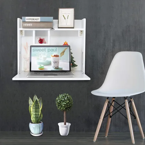 Vista 7 de ELECWISH Escritorio minimalista plegable para portátil montado en la pared, blanco, 23.5 x 20 x 20 pulgadas