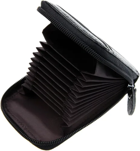 Vista 3 de RFID mini organizador de tarjetas de crédito, cuero auténtico, billetera compacta con visor de identificación, S, Negro