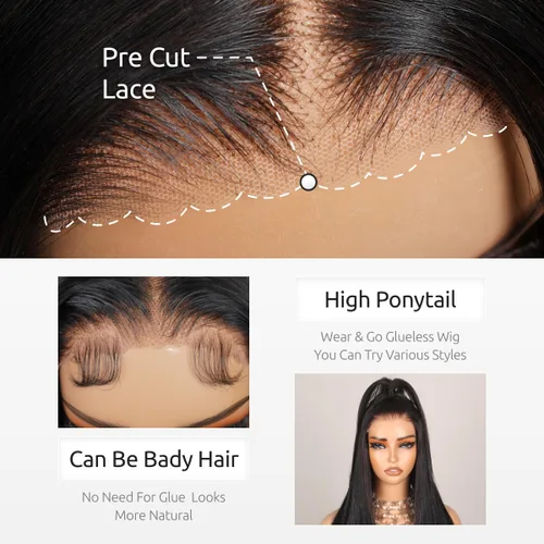 Vista 3 de Peluca de cabello humano sin pegamento de 30 pulgadas, precortada, densidad del 230%, cierre de cabello humano, 5x6, pelucas de encaje frontal HD