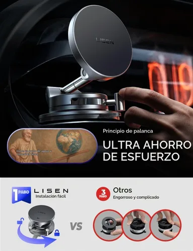 Vista 3 de LISEN Cargador MagSafe de 15 W para coche, soporte inalámbrico magnético Negro