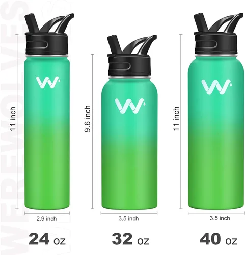 Vista 3 de WEREWOLVES Botella de agua aislada con asas y correa con dos tapas, reutilizable, boca ancha, al vacío, botella de agua de acero inoxidable