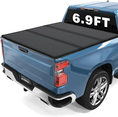 Vista 12 de cubierta desmontable de cuatro pliegues para plataforma de camioneta, compatible con Silverado/Sierra 2007-2013 1500, 07-14 2500 HD 3500 HD