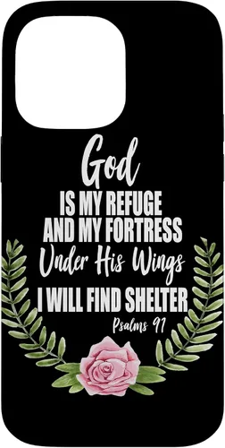 Vista 21 de God is My Refuge Christian Bible Psalms 91 Floral Case for iPhone 17