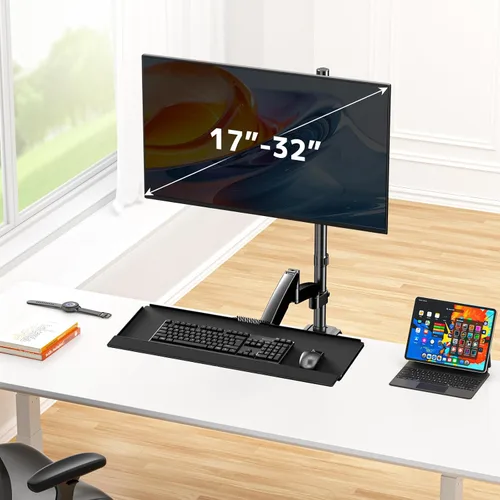 Vista 2 de PUTORSEN Soporte de escritorio para monitor de pie sentado para pantallas de 17 a 32 pulgadas, brazo articulado de movimiento completo ajustable