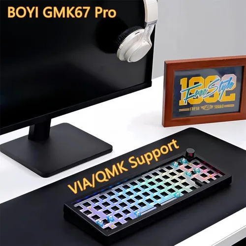 Vista 6 de BOYI GMK67 Barebones Kit de teclado, VIA programable personalizado BT5.0/2.4GHz/Tipo-C Tri-Mode Junta montada Hot Swap RGB 4000mAh Teclado