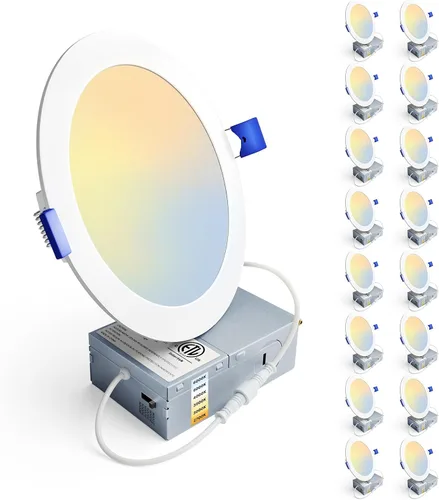 Vista 18 de Ensenior Paquete de 16 luces LED empotrables de techo de 3 pulgadas, regulable, 2700K-5000K 5CCT, 500LM 6W 120V, luz descendente de oblea sin lata