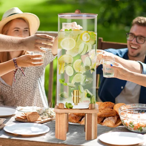 Vista 6 de Dispensador grande de bebidas de 2 galones para fiestas, dispensador de bebidas de vidrio con soporte, dispensador de agua de vidrio con válvula