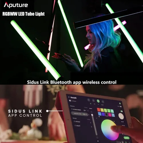 Vista 4 de Aputure Amaran T2C RGBWW - Tubo de luz LED, 20 W, 2500 K-7500 K, varilla de luz RGB ajustable, aplicación de soporte y control DMX 46 preajustes