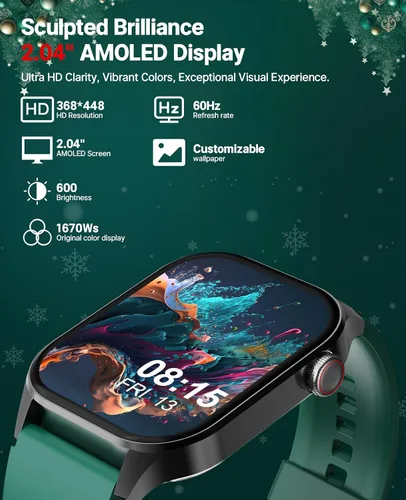Vista 3 de SOUYIE Reloj inteligente con tema navideño 2025 para hombres y mujeres, Android iPhone, con llamada Bluetooth (respuesta/hacer llamada), rastreador